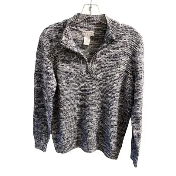 Drapes & Damons Quarter Zip Pullover Sweater Sz Mp Petite Blue White Knit Comfy - Picture 2 of 9